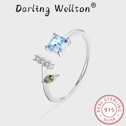 NEW Creative Sapphire Irregular Square Oval Full Diamond Couple Ring For Women Original Sterling Silver Valentine Gift Jewelry