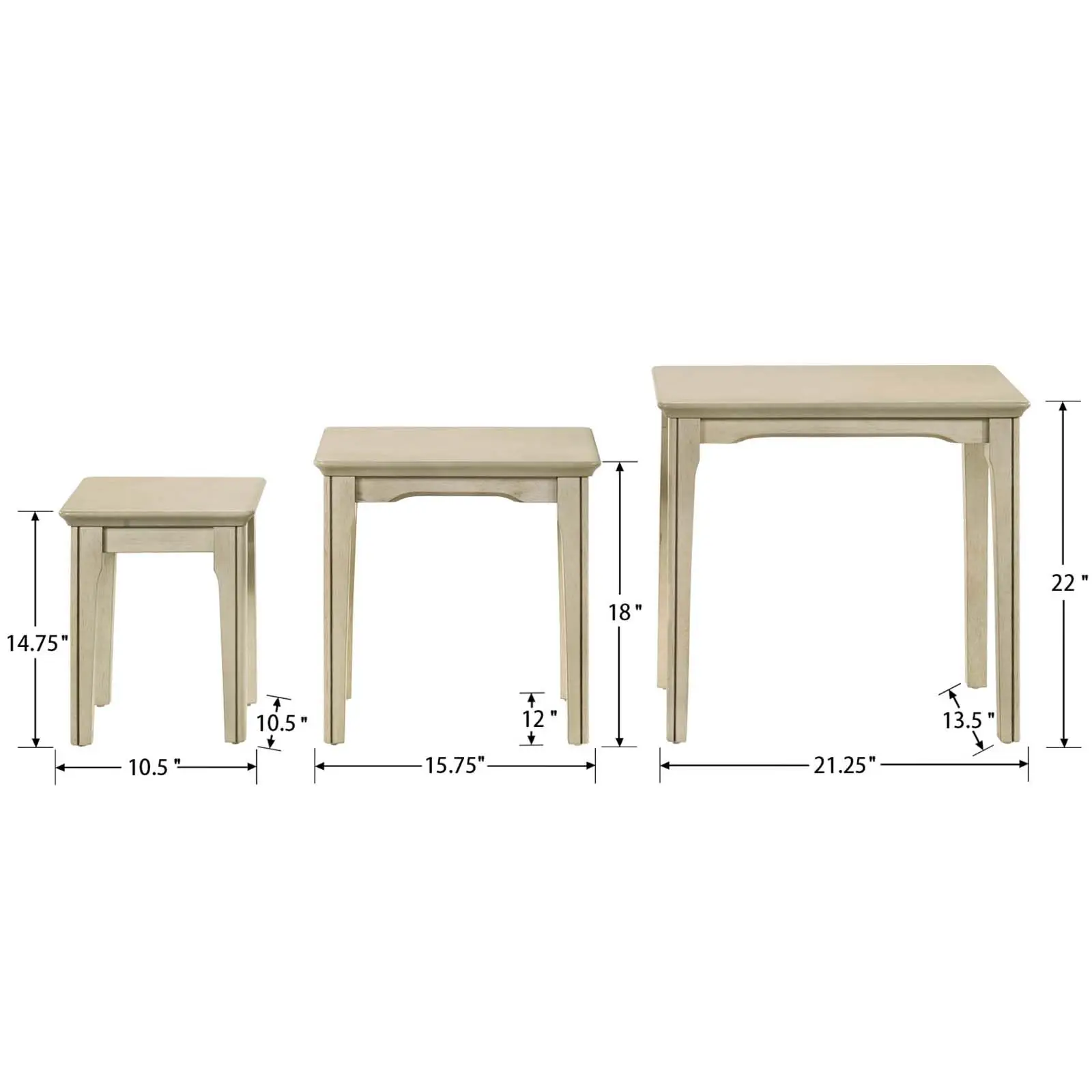 Nesting Tables Set of 3, Small Sofa Side Table Rustic Stacking End Table Rectangle Solid Wood Coffee Tables for Small