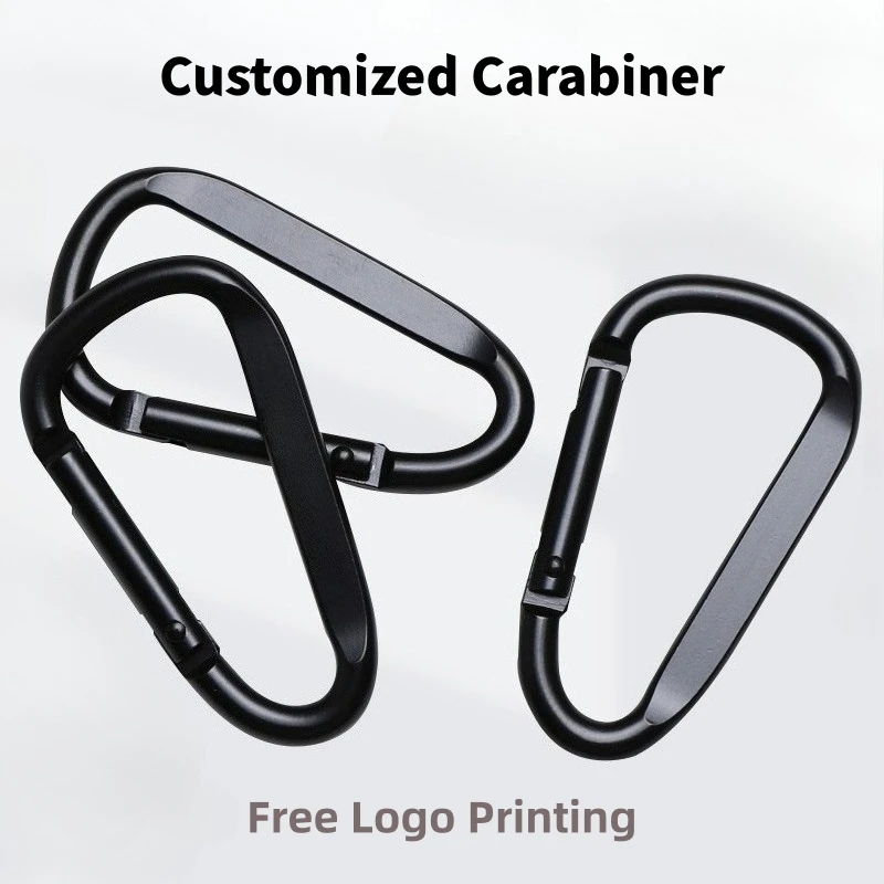 

50/100 шт. карабин из алюминиевого сплава на заказ, черный D-образный пружинный брелок с застежкой, безопасные крючки для кемпинга, пешего туризма, альпинизма на открытом воздухе