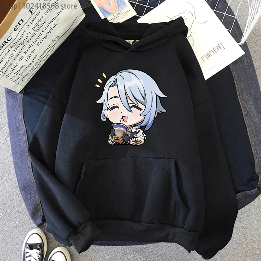 Genshin Impact Kamisato Ayato Hoodie Anime Cartoon Print Long Sleeve Funny To Drink Milk Tea EU Size Sudaderas Para Mujer Casual
