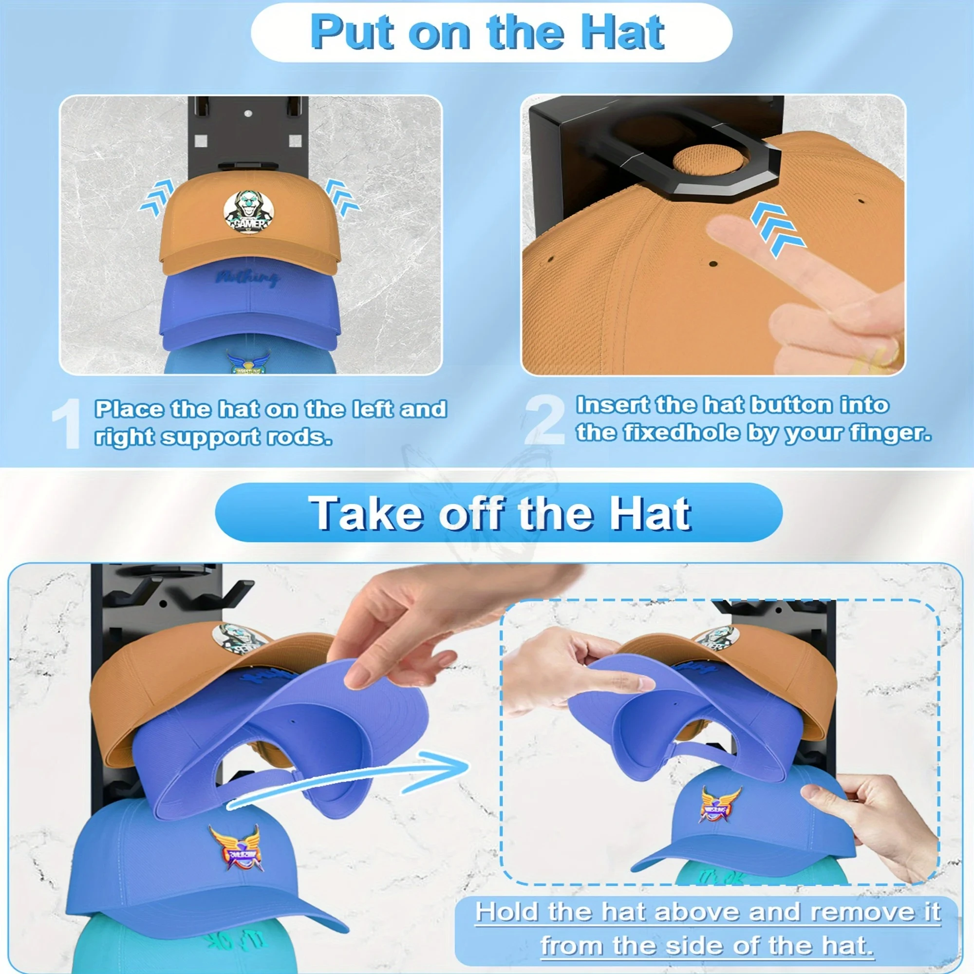 2026 New Baseball Cap Rack Wall Mounted Hat Organizer Storage Hanger for Door Closet Multifunctional Cap Holder Display image 6
