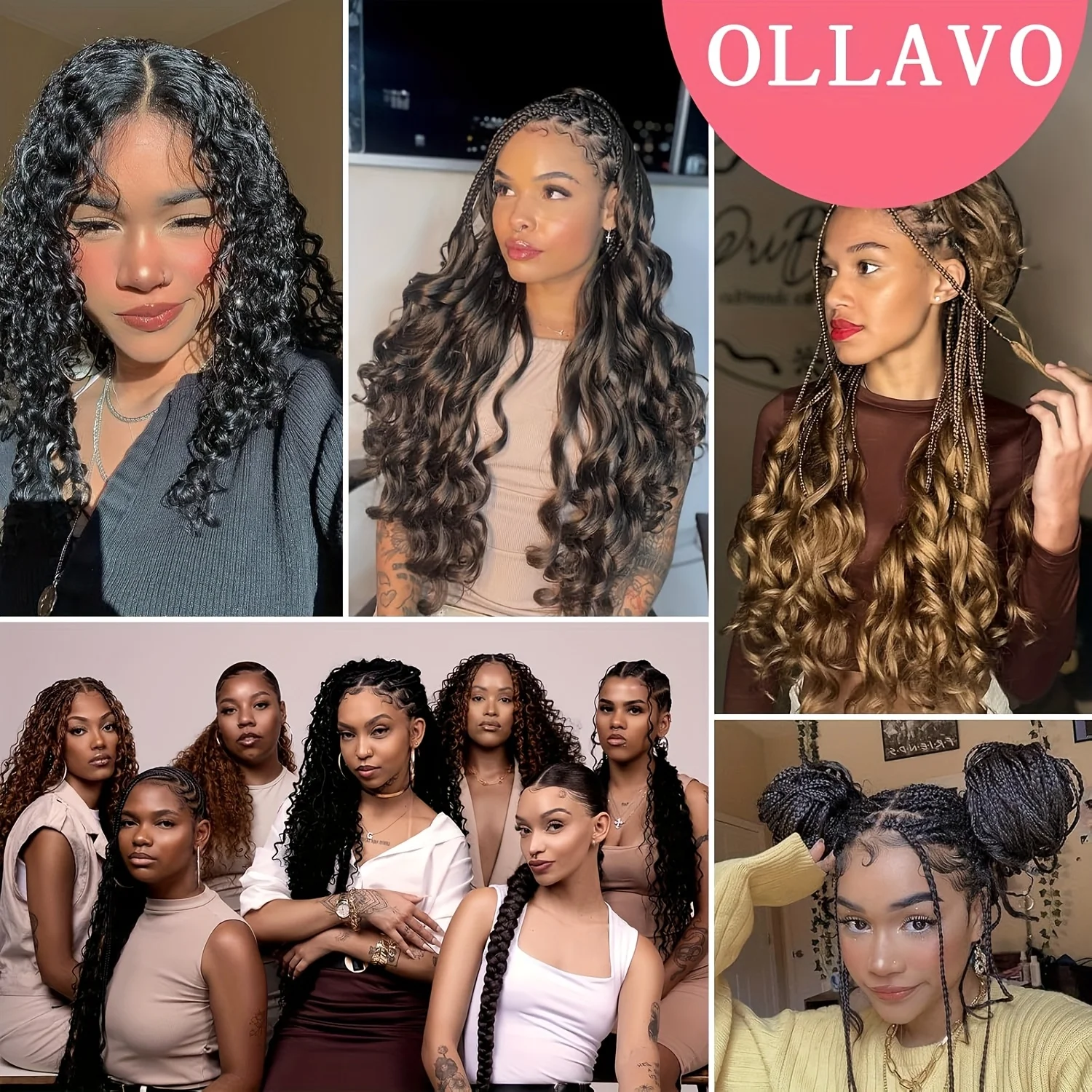 8本/セット 24インチ フレンチカール 合成クロシェヘア、プレストレッチ ルーズウェーブ プレカールド ボヘミアン ボックスブレイズ用、ハロウィン クリスマス