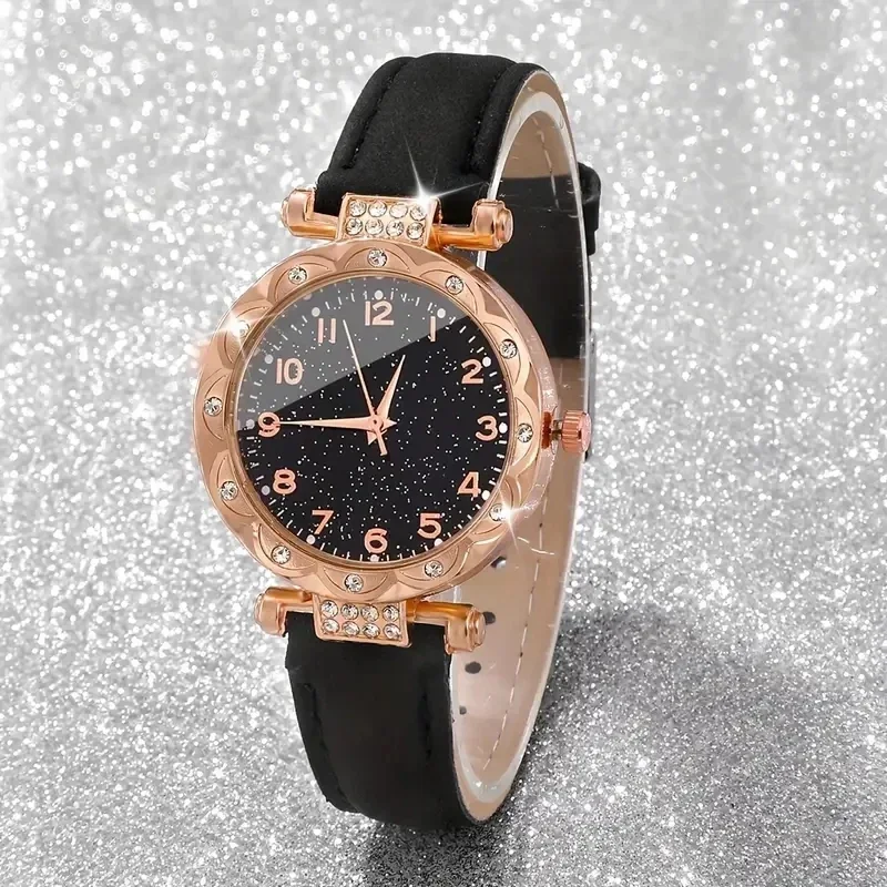 5 قطعة/المجموعة الساعات النسائية الفاخرة حجر الراين موضة أنيقة ساعة اليد كوارتز ساعة السيدات على مدار الساعة لفتاة هدية #5