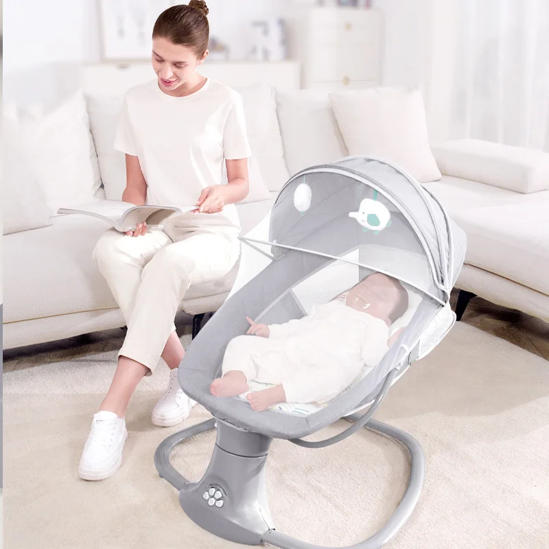 Rocking Chair Remote Control Baby Cot Electric Baby Swing Baby Lounger Newborn Multifunction Baby Bassinet with Bluetooth Music