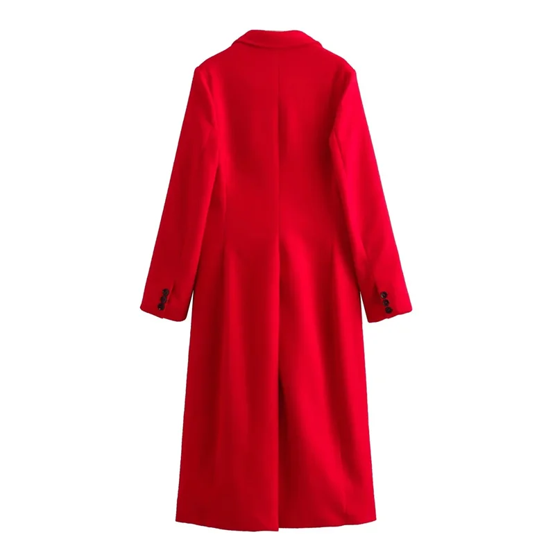 TRAF Women\'s Coats Red Long Coat Women Autumn Elegant Coats Woman Winter 2024 Button Warm Overcoat Female New In Outerwears