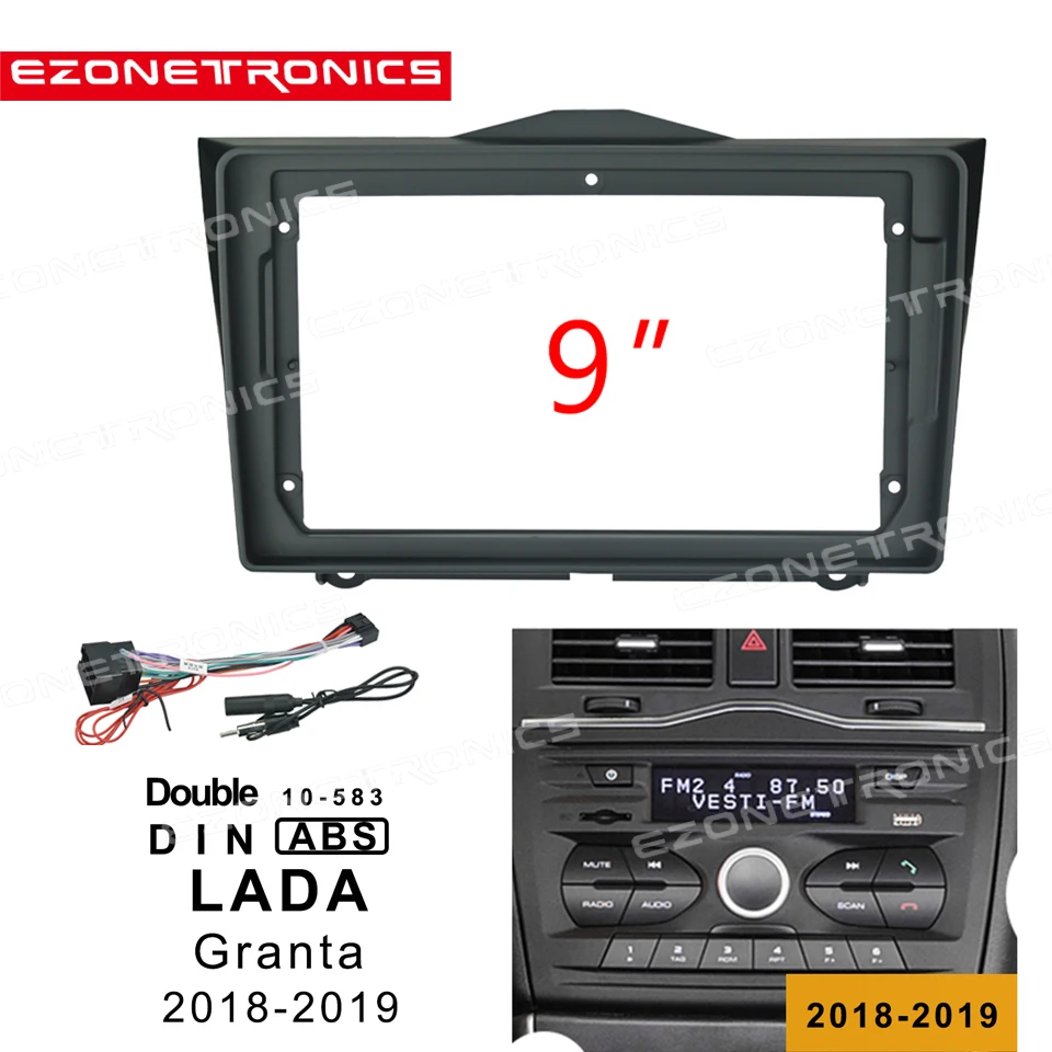 9inch Car Fascia Trim Kit For Lada Granta 2018-2019 Double Din Dvd Fascias Audio Fitting Adaptor Facia Panel Dashboard Car Frame