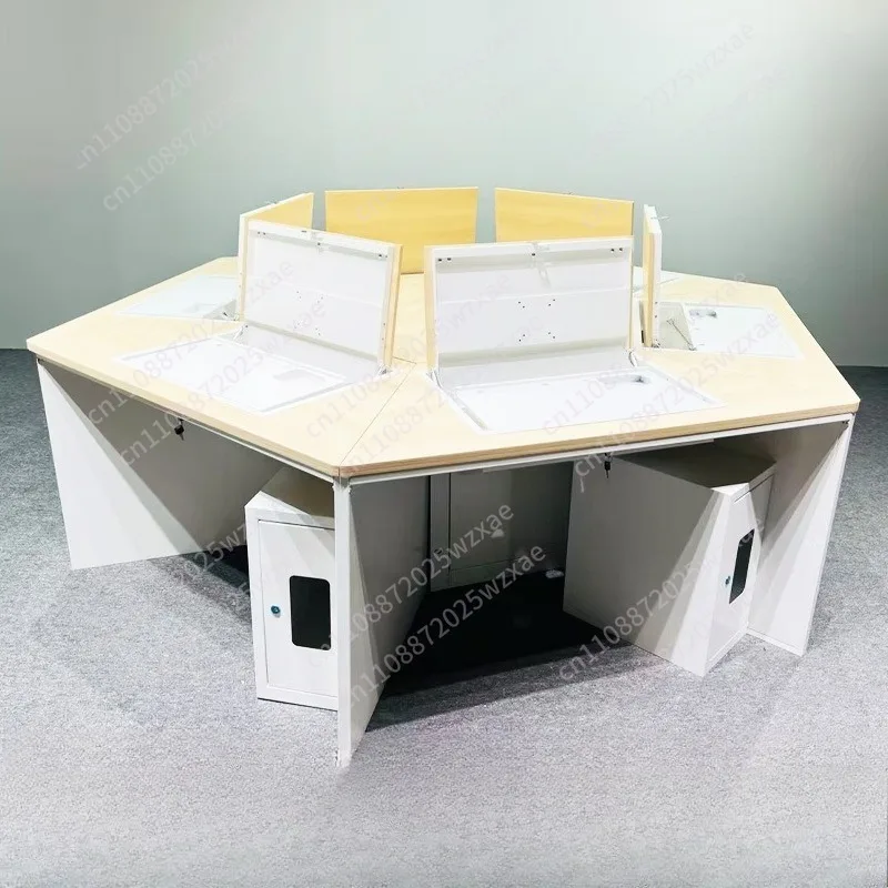 

Hexagonal steel frame double board micro computer table, voice test study table