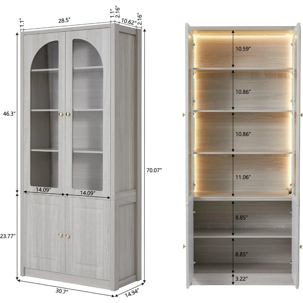 Storage Cabinet, Pantry Storage Cabinet with Adjustable Shelves and LED Light Strip, Buffet Cabinet for Living Room, Bedroom