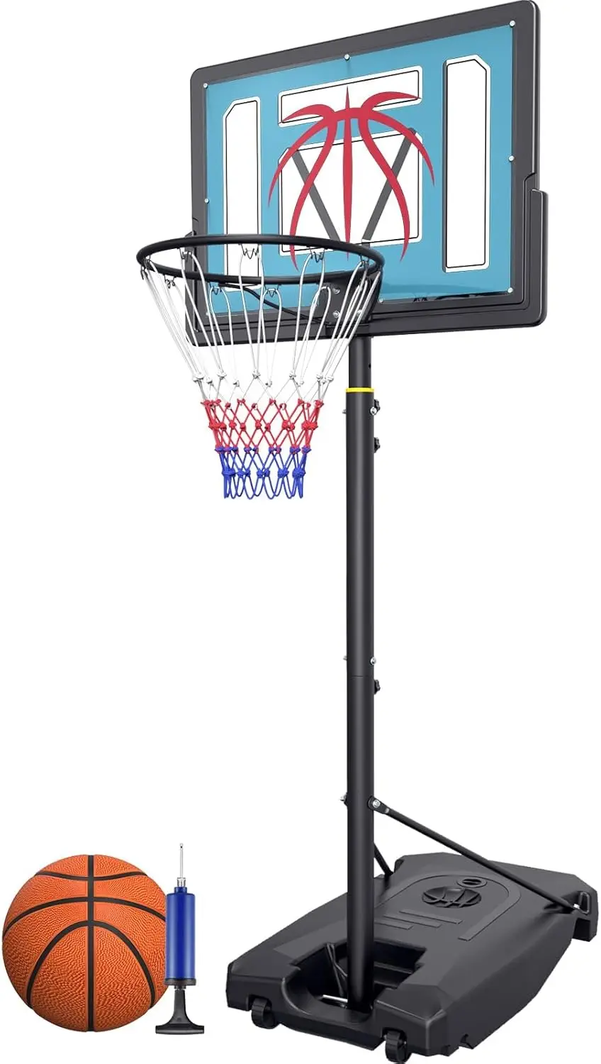 

Adjustable Basketball Hoop 4.82-8.53ft, Portable with Wheels, 32in Backboard, Includes Size 5 Ball