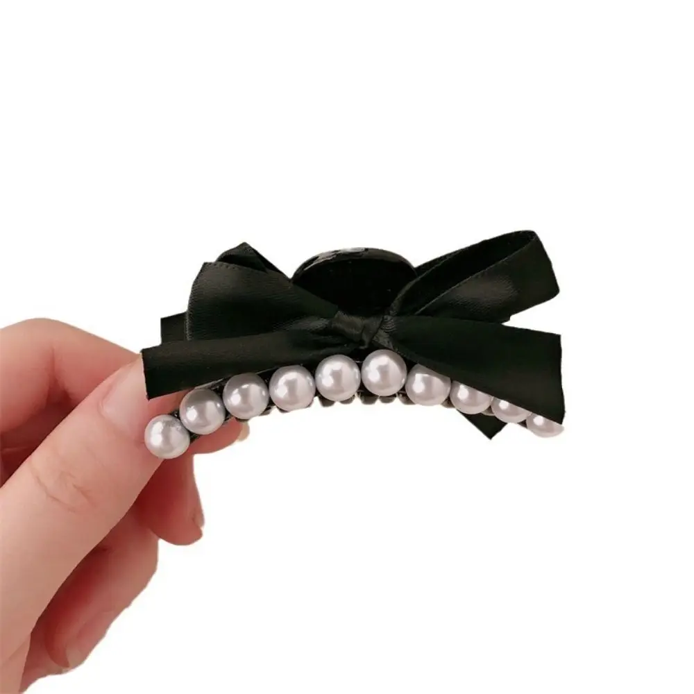 

2PCS Versatile Black Bow Hairclip Small Hair Accessory Bow Claw Clips Imitation Pearl Barrette Party