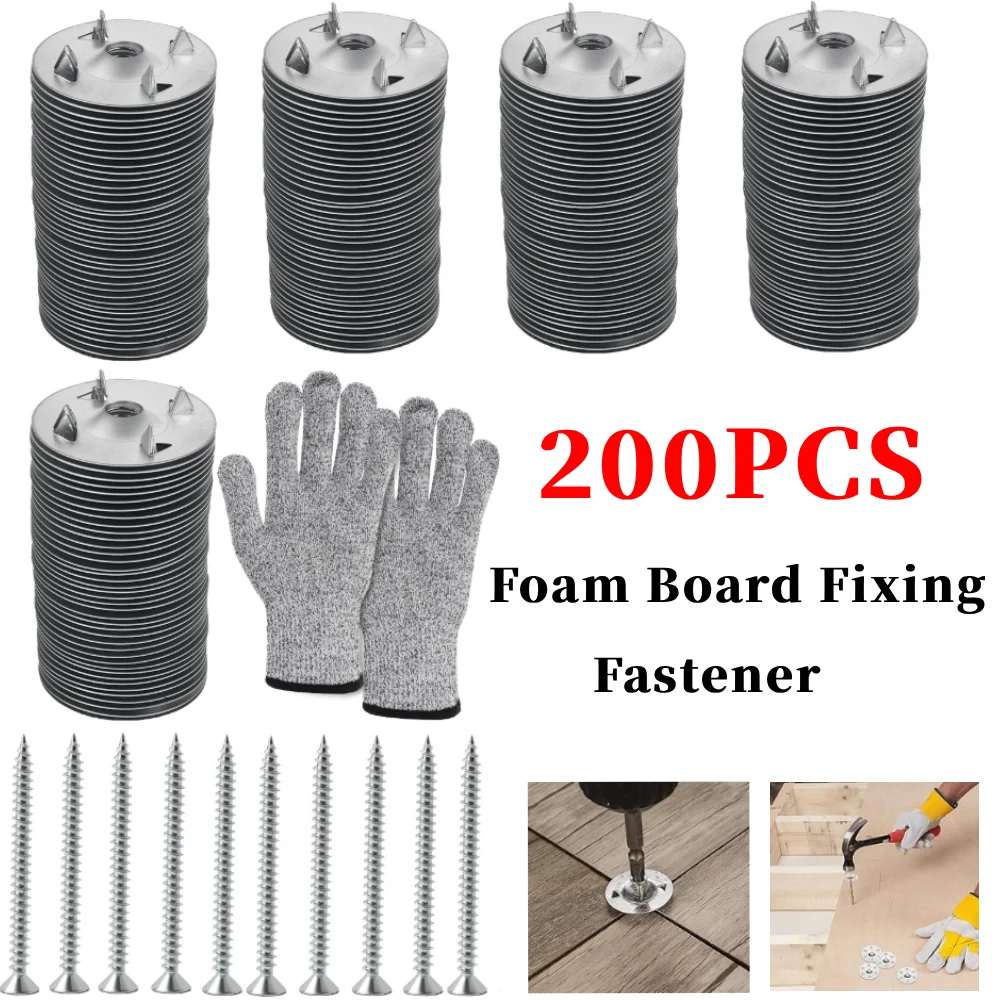 

200Pcs Foam Board Fastener Insulation Washer Set 1.1 Inch Foam Board Fixing Fastener with 200 Screws and Cut for Composite Boar