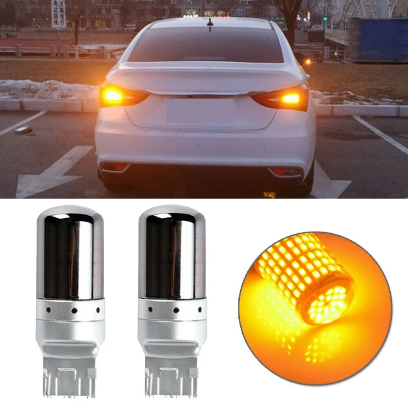 2Pcs Chrome 7440 T20 144SMD Amber Canbus Error Free LED Lamp Bulb Turn Signal Light