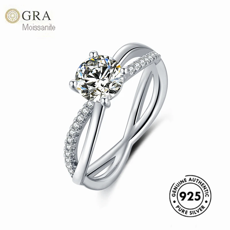 

2024 New Designgra 1ct Moissanite Diamond Real Solid 925 Sterling Silver Finger Rings Jewelry Women Ready For Ship