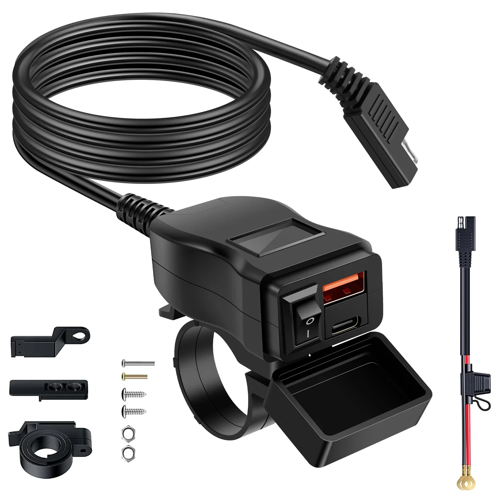 

Motorcycle USB Charger, Quick Charge 3.0 USB Motorcycle Phone Charger with ON/Off Switch, Waterproof Quick Disconnect SAE to USB