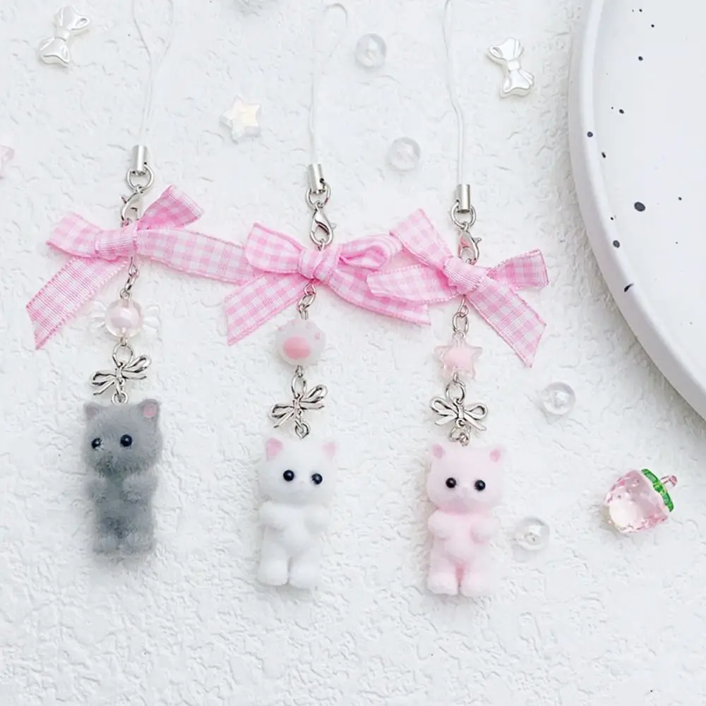 Flocking Flocking Cat Phone Lanyard Anti Lost Phone Strap 3D Kitten Mobile Phone Chain Korean Keychain Cat Cell Phone Charm