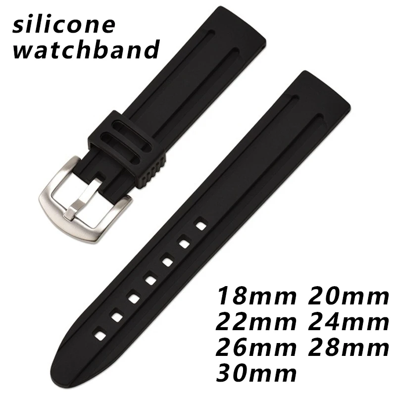 Silicone Watch Band 18mm 20mm 22mm 24mm 26mm 28mm 30mm Strap Rubber Bracelet Waterproof Wristband Sport Band Replacement Belt