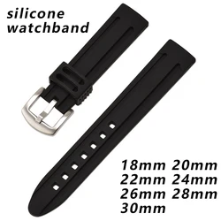 Silicone Watch Band 18mm 20mm 22mm 24mm 26mm 28mm 30mm Strap Rubber Bracelet Waterproof Wristband Sport Band Replacement Belt