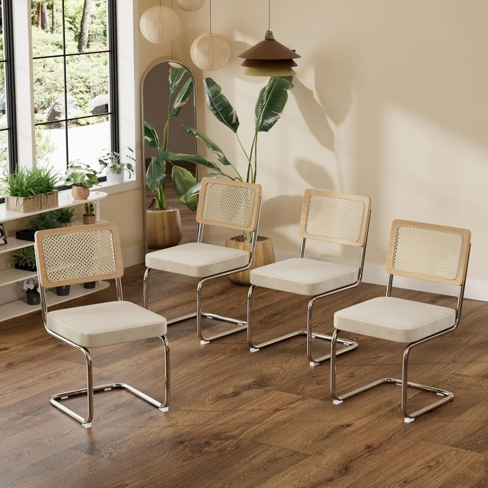 

Modern Dining Chairs,Upholstered Kitchen Chairs with Rattan Back, Velvet Dining Room Chairs for Restaurant, Kitchen, Living Room