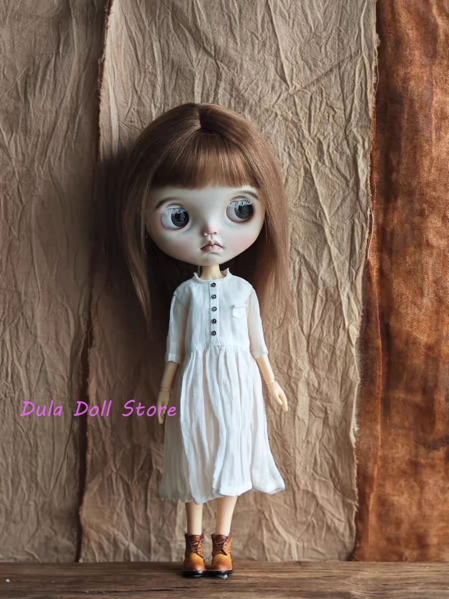 （New Arrivals）Dula Doll Clothes Dress Ramie curled collar skirt Blythe Qbaby ob24 ob22 Landoudou Azone Licca 1/6 Bjd Doll