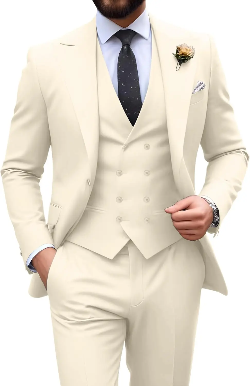 

Mens Suit Slim Fit 3 Piece Double Breasted Suit Men Formal Tuxedo Set Casual Wedding Prom Groom Suits