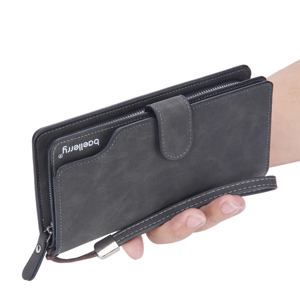 Baellerry Men Wallets Long Clutch Purse Quality Card Holder Male Purse Zipper Large Capacity Phone Bag Leather Wallet for Men