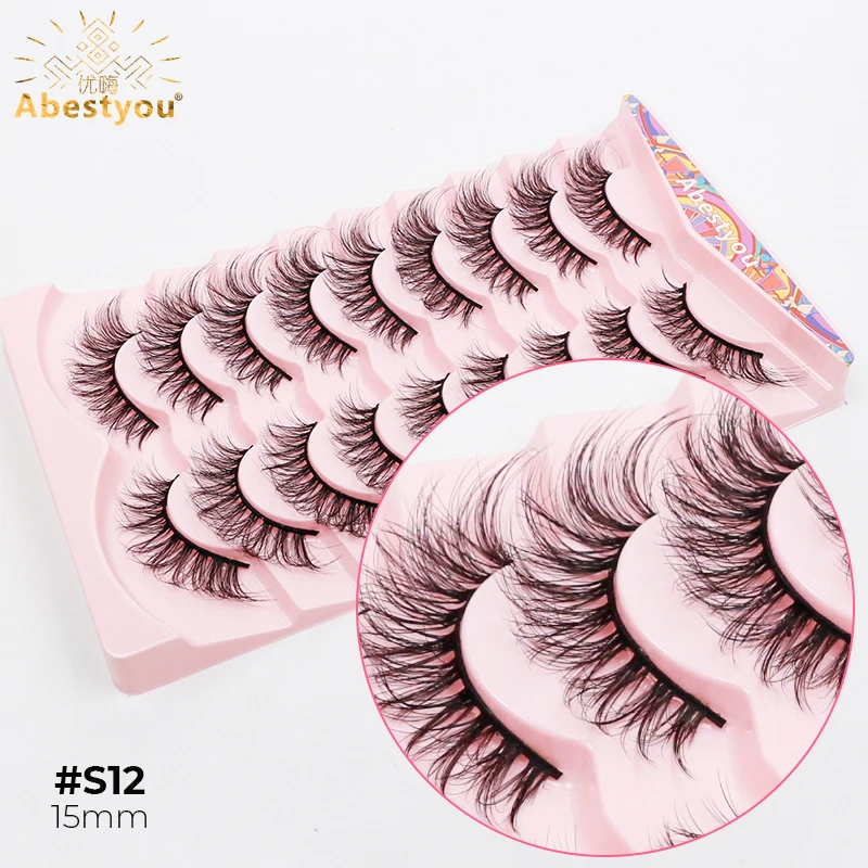 Abestyou Luxury 9 Pairs Soft Cross Natural Long Criss Mink Cluster Individual Strip Lashes Handmade False Eyelashes Maquillaje