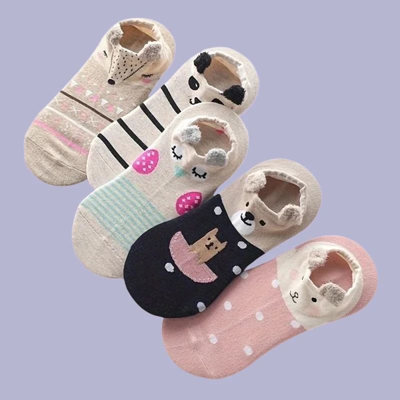 5/10 Pairs Fashion Women' Ankle Short Socks Cute Three-dimensional Cartoon Boat Socks Small Ears Shallow Invisible Low Cut Socks