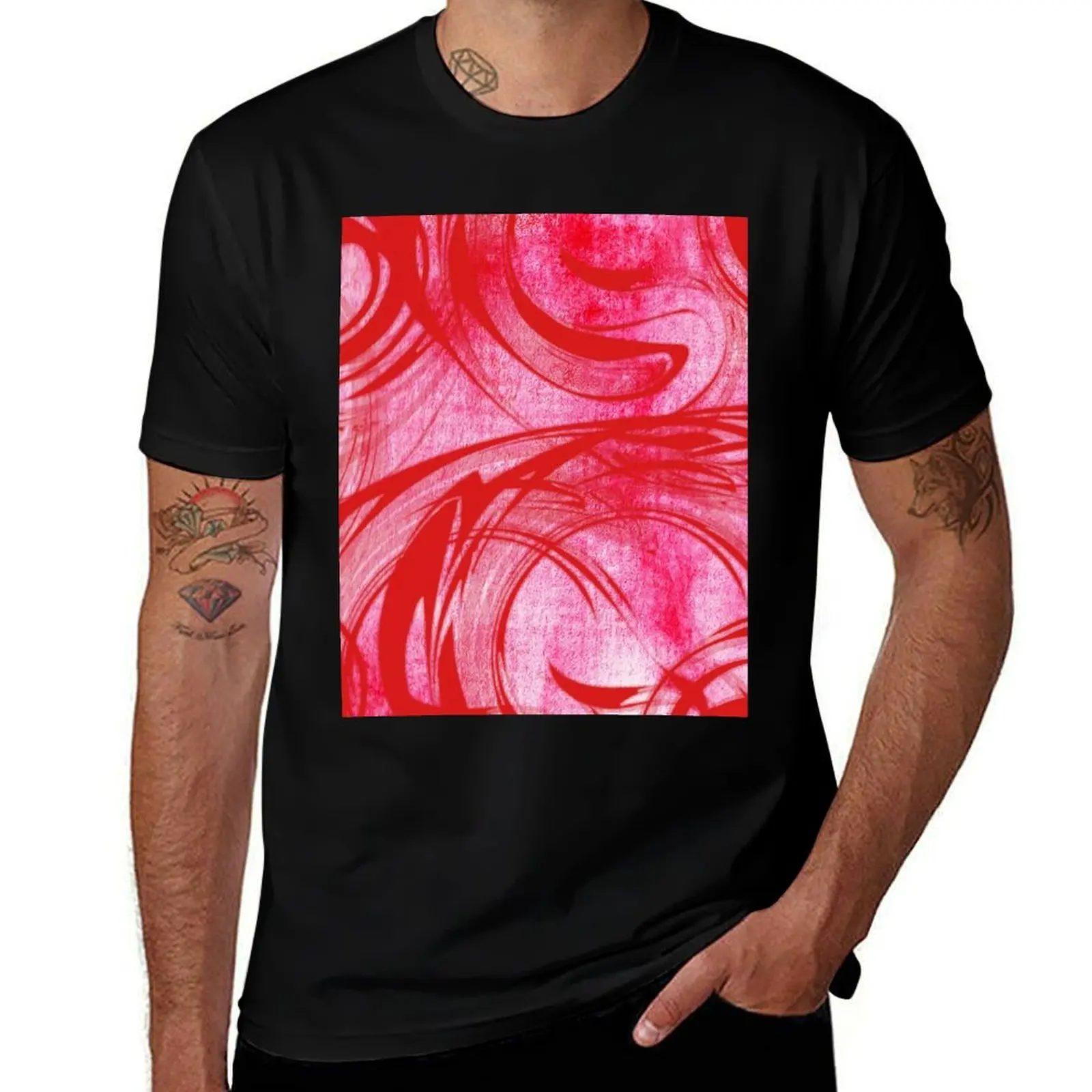 Red and Pink Abstract T-Shirt Basic Regular Fit Casual T-Shirt