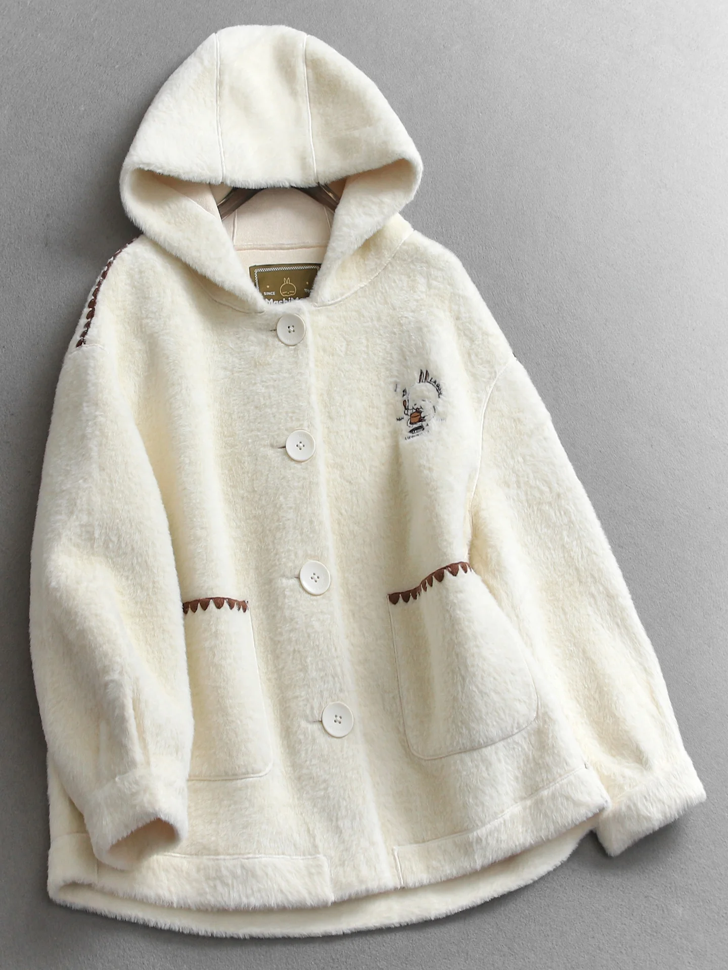

Cute Cartoon Embroidery Thick Warm Loose Slimming Hooded Fine Water-repellent Long Sleeve Women's Outerwear Q996