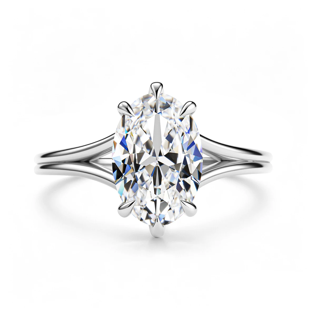 4,5 Karat oval geschliffener Moissanit-Verlobungsring für Damen, geteilter Schaft, 6-Krappen-Solitärring, 925er Sterlingsilber, Brautschmuck – Detail 9