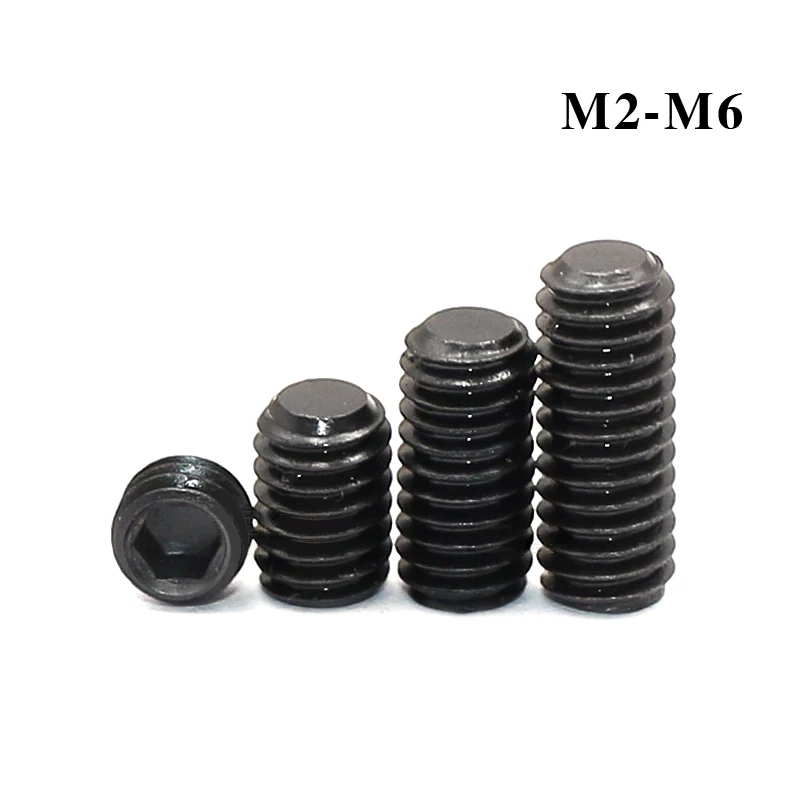 1-50Pcs DIN913 Black Flat Point Hex Hexagon Socket Set Screws SCM435 Headless Grub Allen Head Screws Bolts M2/M2.5/M3/M4/M5/M6