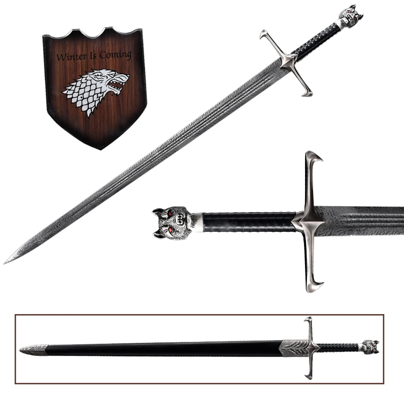 Jon Snow Longclaw House Stark Espada, Hoja de acero inoxidable, Funda de madera, Soporte para colgar en la pared, Decoración de la habitación, Regalo, Accesorios