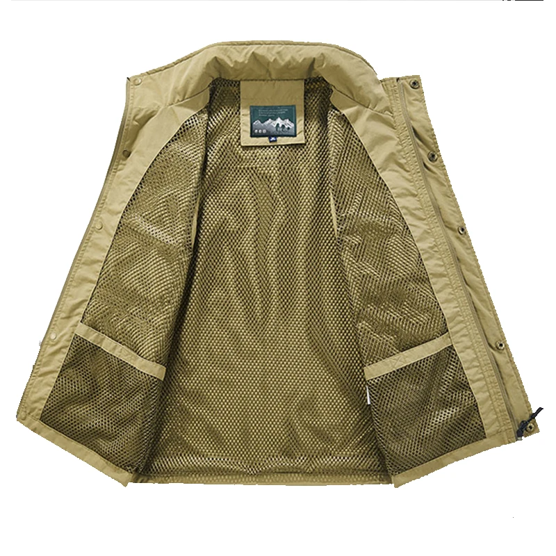 Colete Tático Masculino com Zíper Multibolso, Colete Outdoor Safari, Fotografia Repórter de Pesca, Caminhadas e Safari, EUA, 5XL, Novo, Tech Wear, Verão