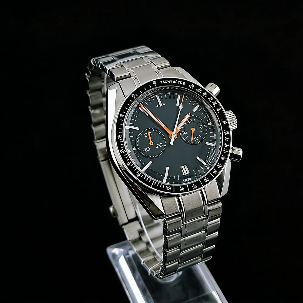 NEW 40mm Watch quartz speedometer bezel function men's stainless steel watch custom logo VK64 binocular chronograph