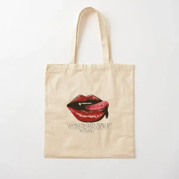 

I Wanna Do Bad Things With You Cotton Canvas Bag Handbag Designer Tote Travel Casual Printed Shoulder Bag Women Unisex Foldable