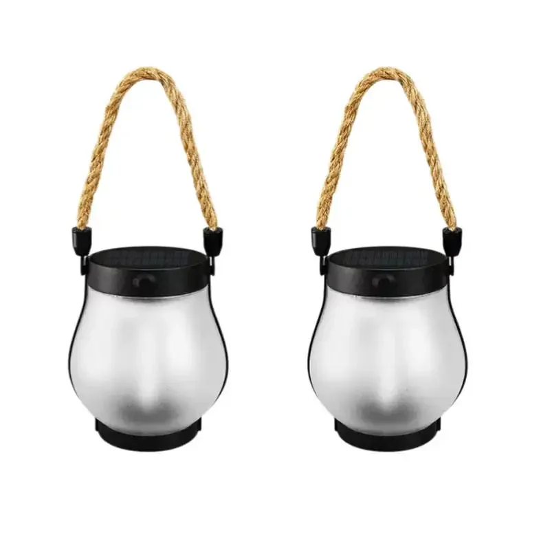 Outdoor hanging solar flashing flame light with rope handle solar and USB charging, used for garden or courtyard lights