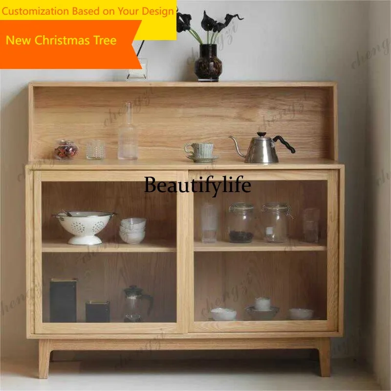 45 Nordic all solid wood dining side cabinet integrated ash wood locker glass storage porch narrow cabinet