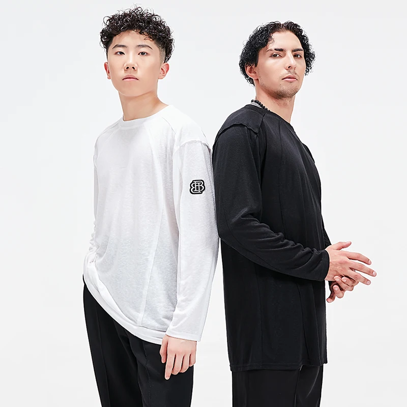 New Latin Dance Tops For Men Long Sleeves T Shirt Loose Latin Dance Practice Wear Rumba Cha Cha Dance Training Tops Sport L17763