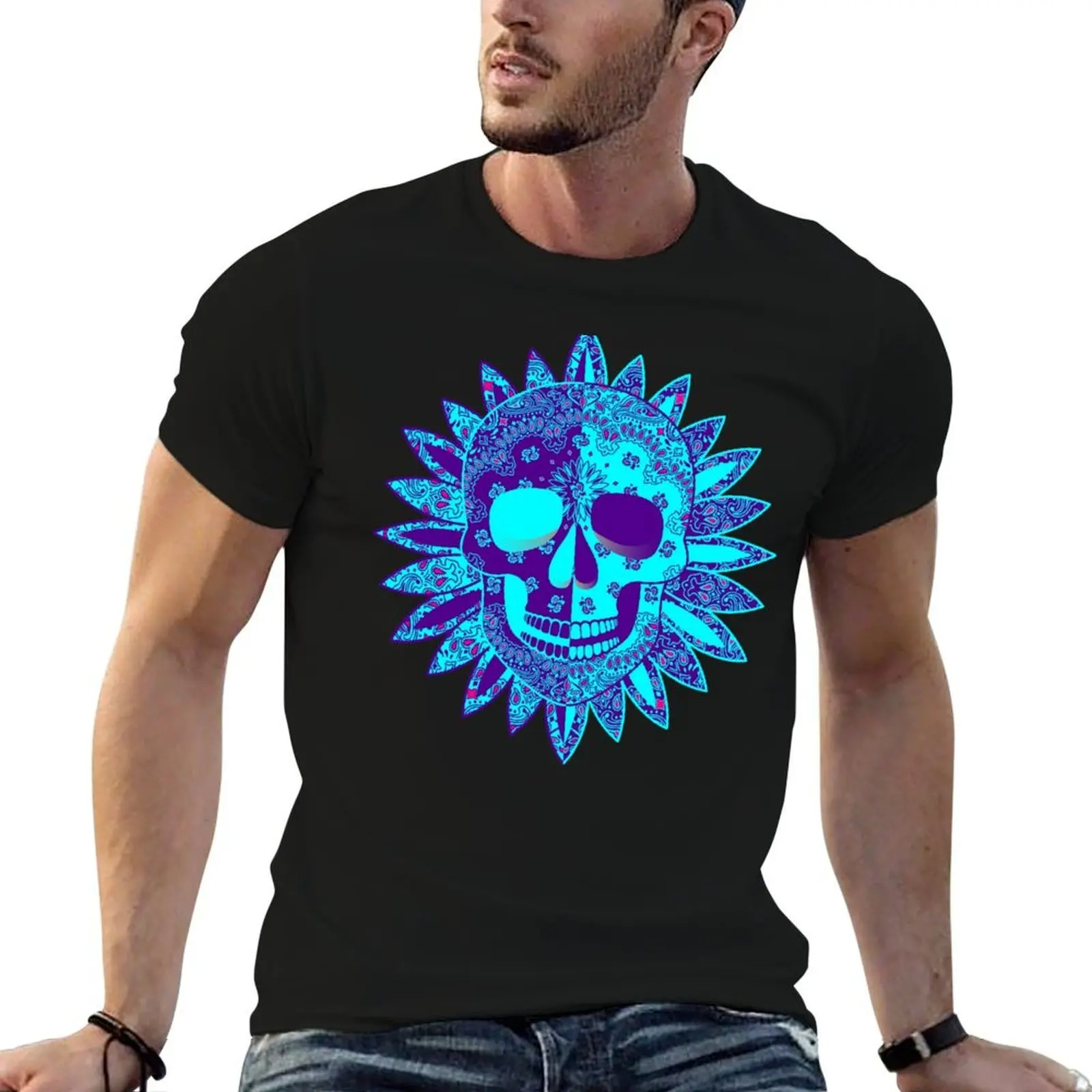 

Skull - Bandana Flower T-Shirt t shirt man luxury t shirts with prints T-Shirt