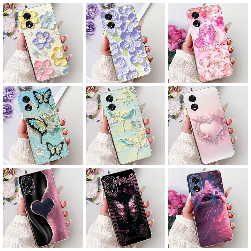 For Oppo A38 A18 A58 A58x A78 4G 5G Phone Case Transparent Soft Rubber Back Cover Women Fashion Cartoon Pattern Bumper Housing