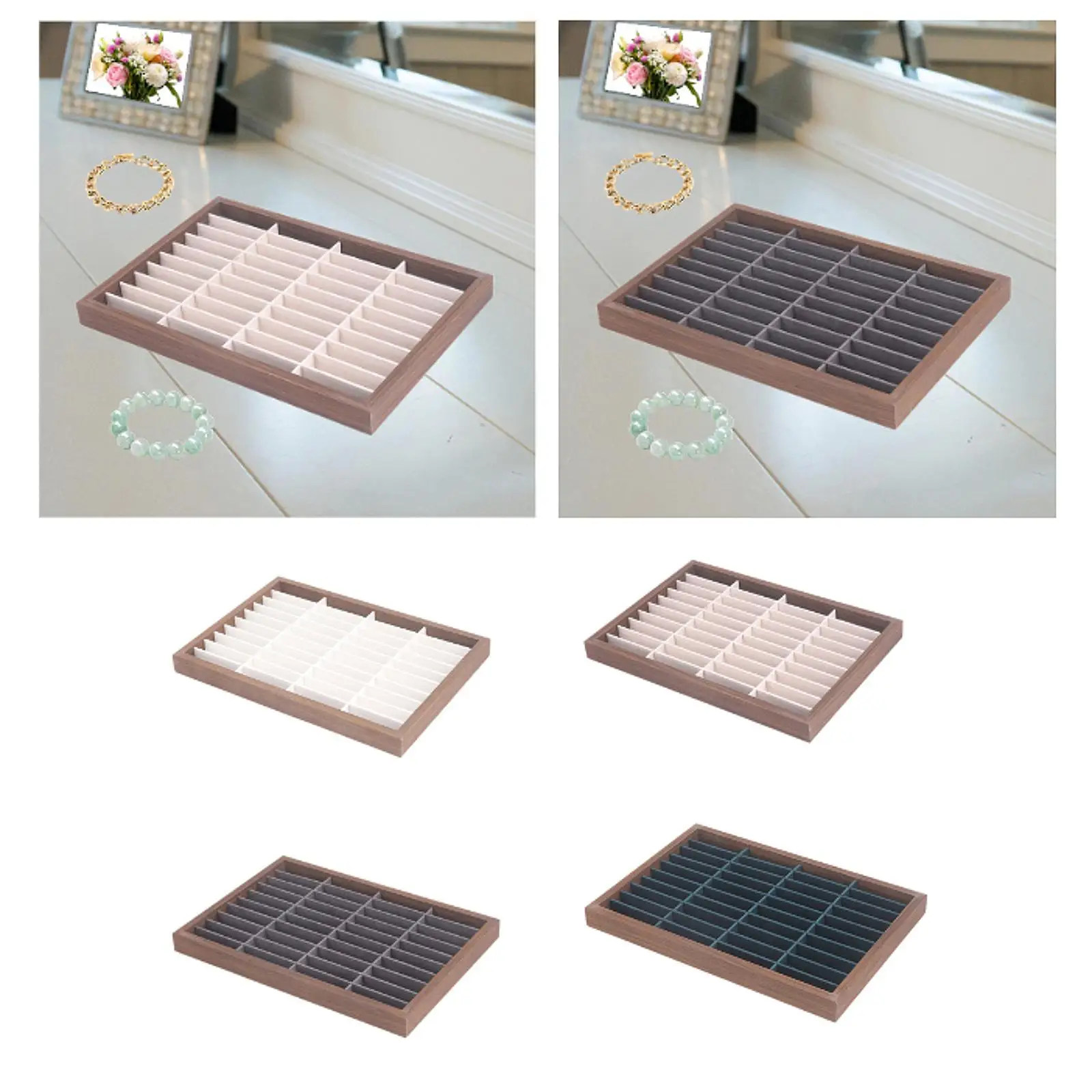 Jewelry Display Tray Wooden Organizer Box for Women Bracelet Storage Case with 40 Slots Portable Holder for Home Retail Display