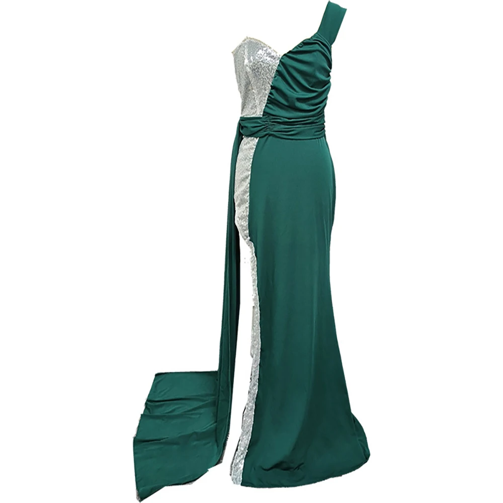 Luxury Long Slit Evening Dress for Women Party European Style Sequins Glitter Body-Con Split Satin Dresses Elegant Formal Gown