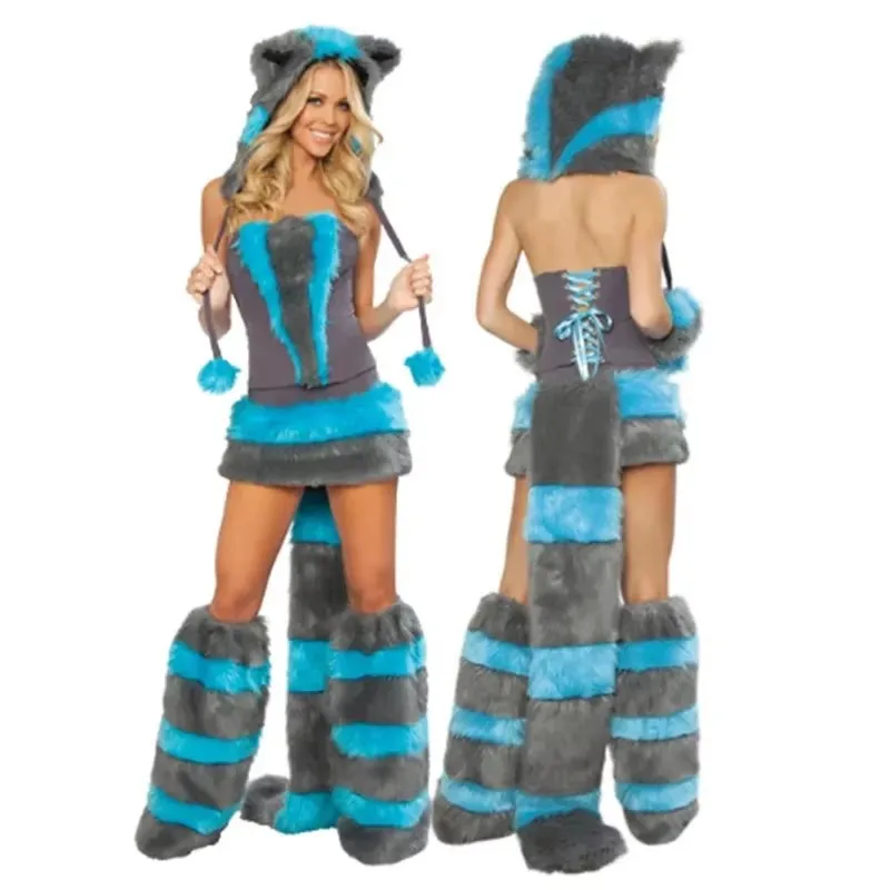 Sexy plush costume set for women with big tails, wolves, leopards, penguins, frogs, caterpillars, role-playing, winter Halloween