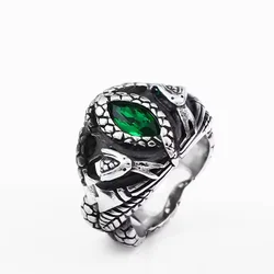 Beier 316L Stainless Steel Norse Viking Amulet Snake Green Eyes Odin 's Symbol For Men Scandinavian Wholesale Ring Jewelry LR599