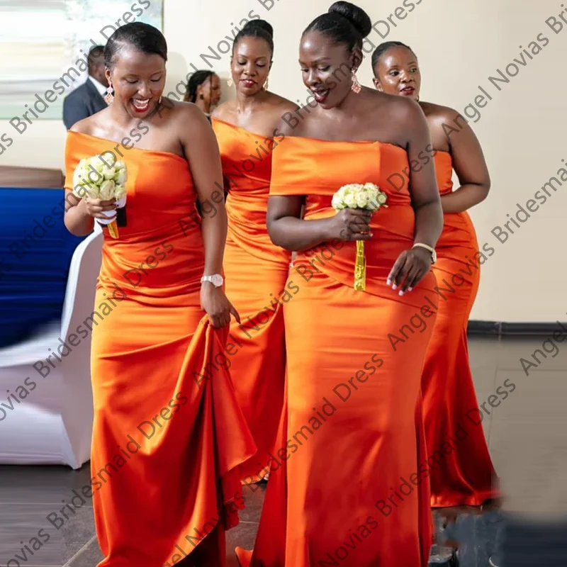 

Customized Plus Size Orange Bridesmaid Dresses Off Shoulder Evening Prom Party Gowns vestido de madrinha de casamento