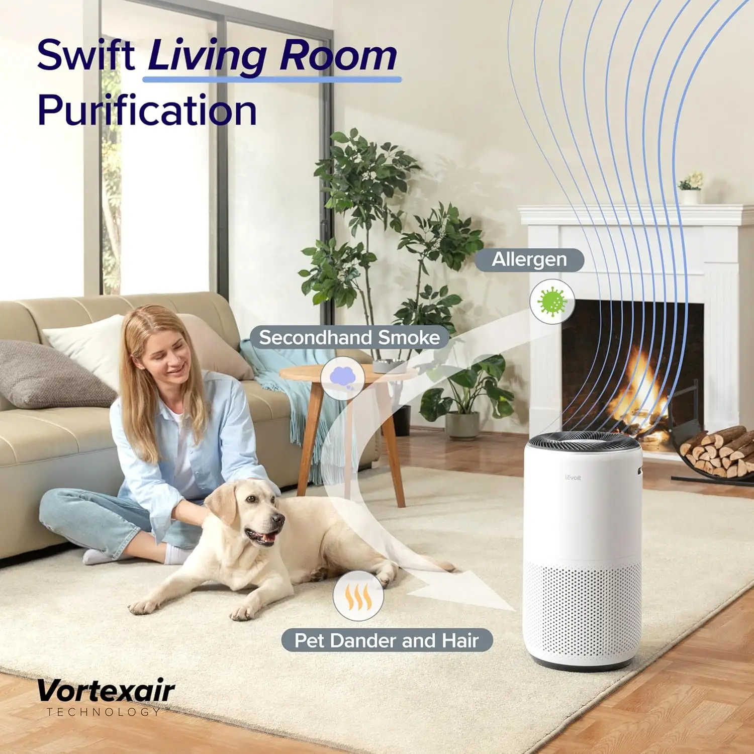 Home Large Room Up to 1980 Ft² in 1 Hr With Air Quality Monitor, HEPA Sleep Mode, Auto Mode, Smart WiFi, 3-in-1 Filter Captures