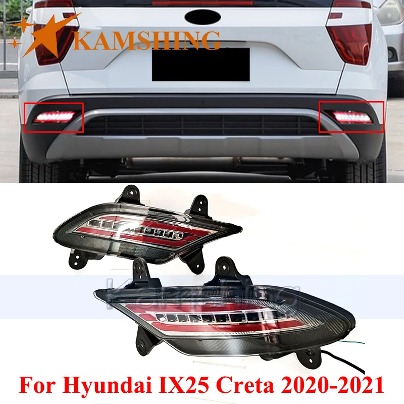 CAPQX 1pair LED Rear Bumper Light For Hyundai IX25 Creta 2020-2021 Rear Brake Light Warning Lamp Turn Signal Light Reflector