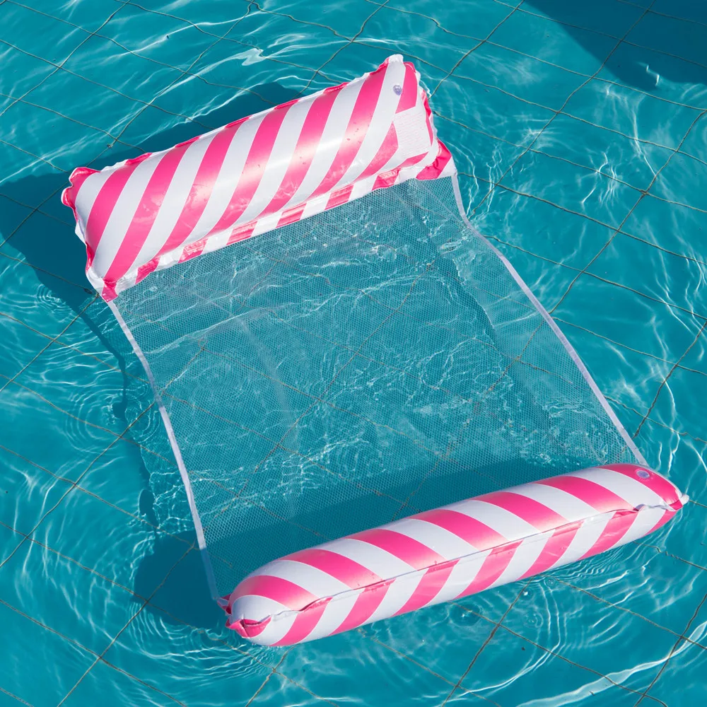 Faltbarer, gestreifter, aufblasbarer Loungesessel, geeignet für Schwimmbadpartys und schwimmende Strandbetten mit Netzrückenlehne