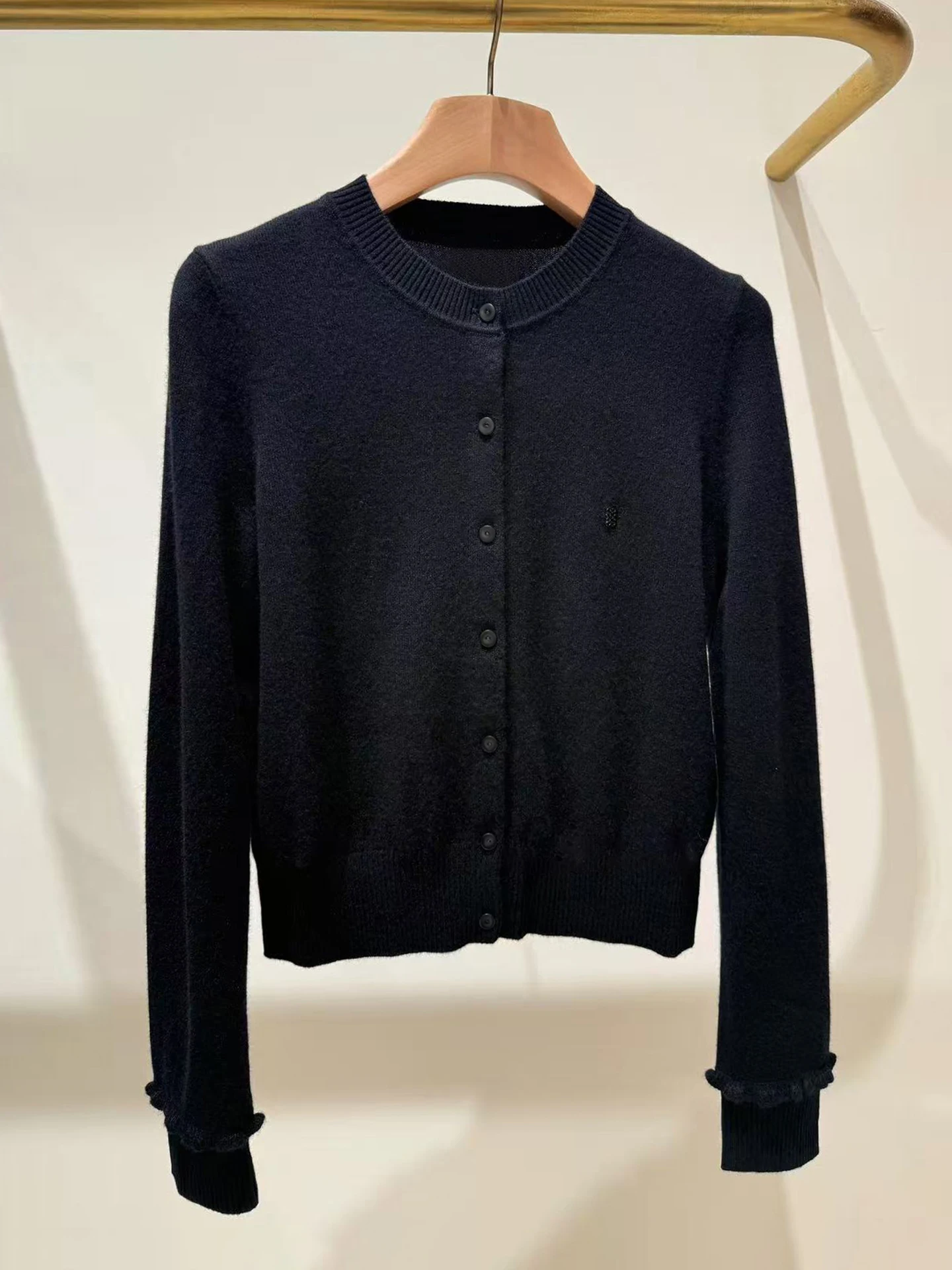 

S Home South Oil High End Women's Knitted Cardigan Top Hepburn Sle Versatile Long Sve round Ne ort Length Color