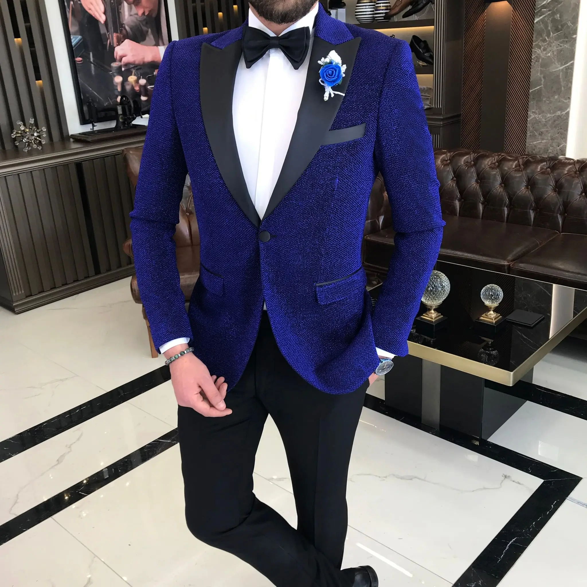 Terno de casamento de lapela masculino, roupa do noivo, traje justo, blazer e calça, smoking masculino, moda, 2 peças, 2023